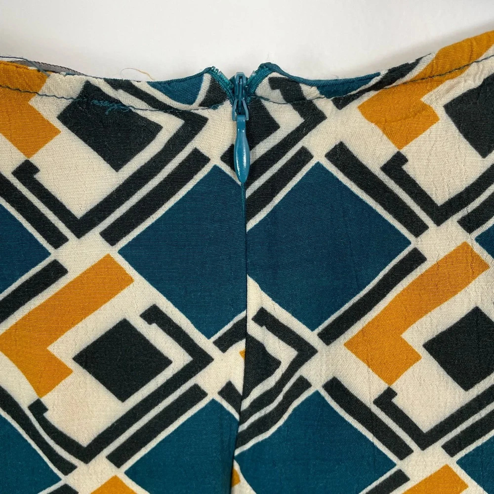 WAYF Long Sleeve Midi Tunic Dress Unlined Gold Turquoise Geometric Pattern - Picture 3 of 7